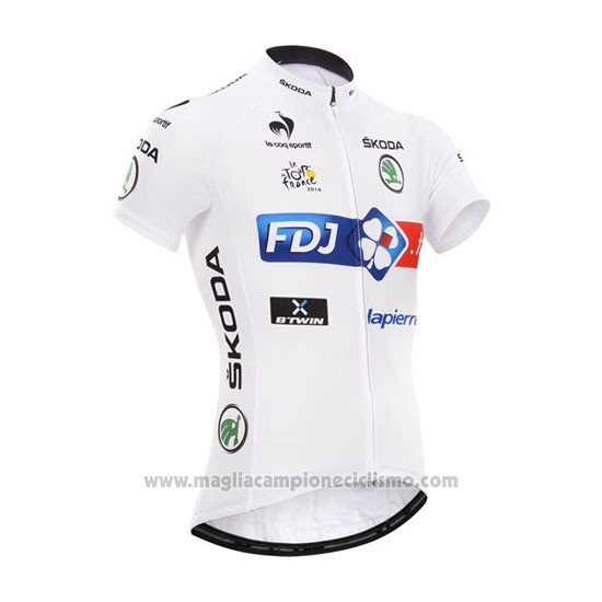 2014 Abbigliamento Ciclismo FDJ Lider Bianco Manica Corta e Salopette